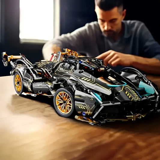 5540pcs Creative Black Golden Bull Building Block Car